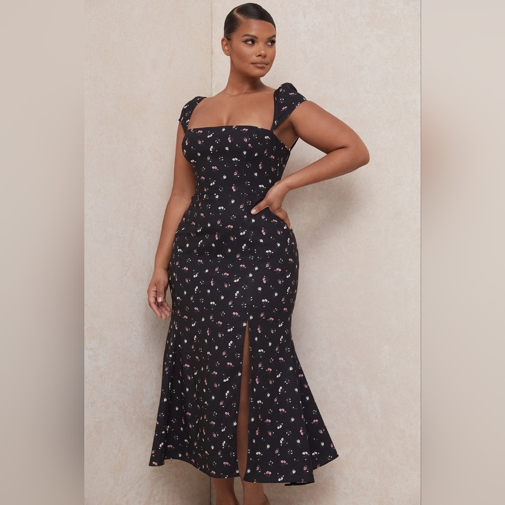 House of CB Black Floral Midi Dress - Picture 2 of 12